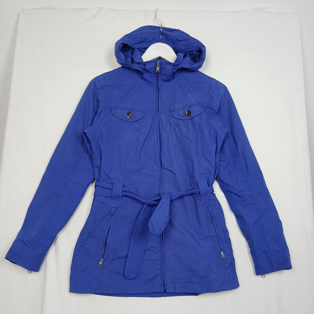 The North Face Womens Blue Hooded Belted Trench Coat Jacket Size S